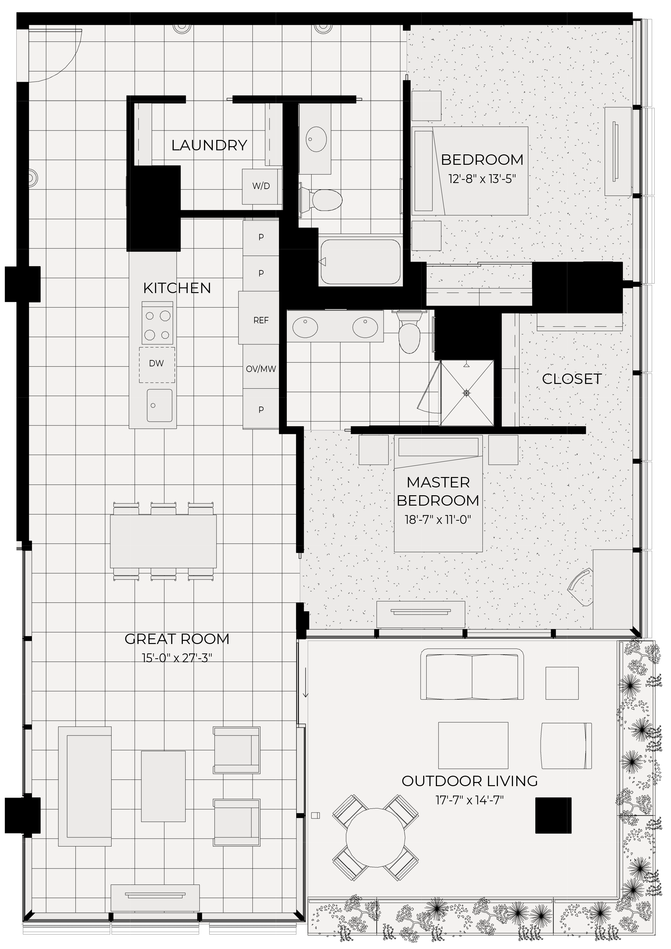 Floor plan for 2 beds, 2 baths, 1487 sqft